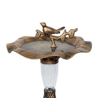 Solar Gold Birdbath with Birds and LED Light