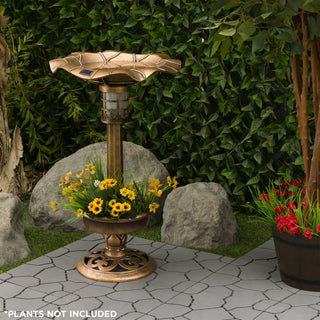 Solar Birdbath with Planter and LED Light
