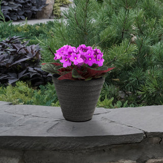 12" Gray Stone Finish Fluted Round Planter with Drainage Hole