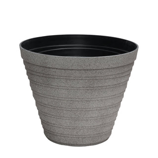 12" White Stone Finish Fluted Round Planter w/ Drainage Hole