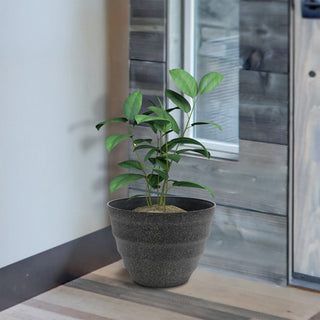 11" Gray Round Striped Stone Finish Planter