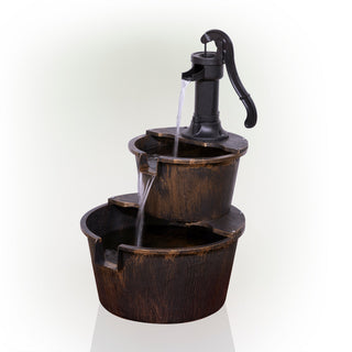 Two Tier Barrel & Pump Bronze Fountain