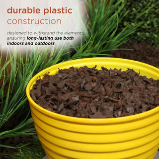 12" Yellow Ribbed Plastic Planter