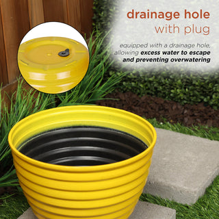 12" Yellow Ribbed Plastic Planter