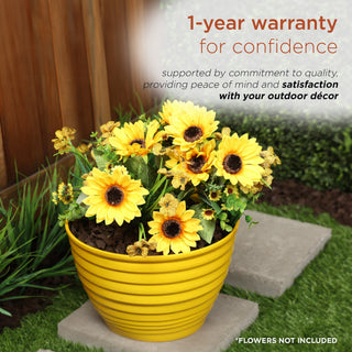 12" Yellow Ribbed Plastic Planter