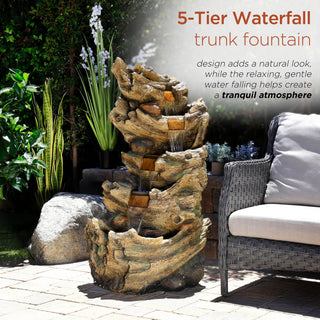 5-Tier Trunk Waterfall Fountain with Cool White LED Lights