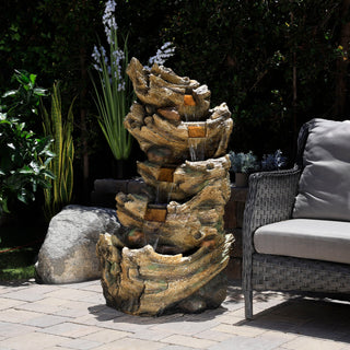5-Tier Trunk Waterfall Fountain with Cool White LED Lights