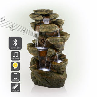 Rainforest Floor Fountain w/ LED Lights and Bluetooth Speaker