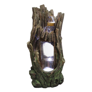 Three-Tier Waterfall Tree Trunk Fountain with LED Lights