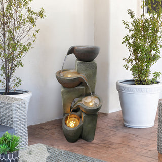 4-Tier Bowls Cascading Fountain with LED Lights