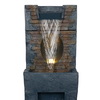 Stone Wall Cascading Fountain with LED Lights