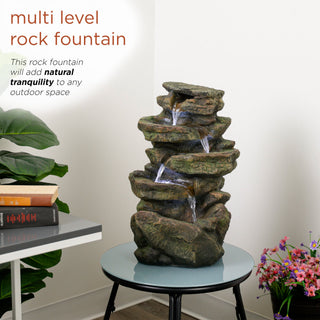 Multi-Level Tabletop Rock Fountain with LED Lights