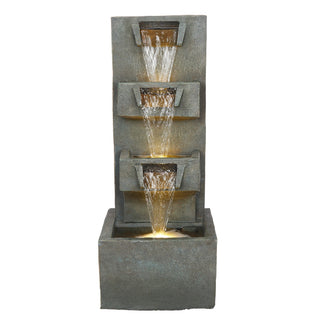 4-Tier Gray-Stoned Cascading Fountain with LED Lights