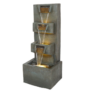 4-Tier Gray-Stoned Cascading Fountain with LED Lights
