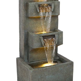 4-Tier Gray-Stoned Cascading Fountain with LED Lights