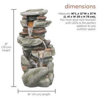 Multi-Level Rock Fountain with LED Lights