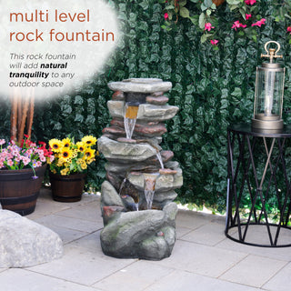 Multi-Level Rock Fountain with LED Lights