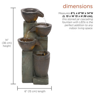 Stoned Jar Cascading Water Fountain with LED Lights