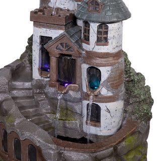 Tower Castle Fountain with Color Changing LED Lights