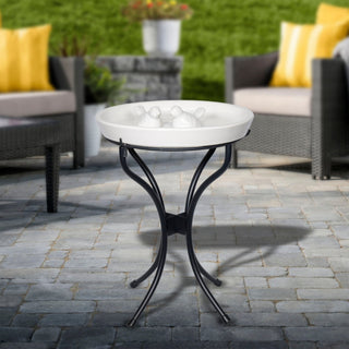 White Ceramic Birdbath with Metal Stand