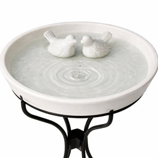 White Ceramic Birdbath with Metal Stand