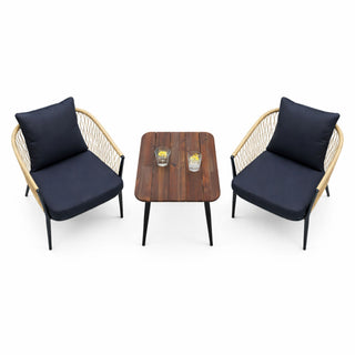 Wooden Table w/2 Wicker Chairs Set