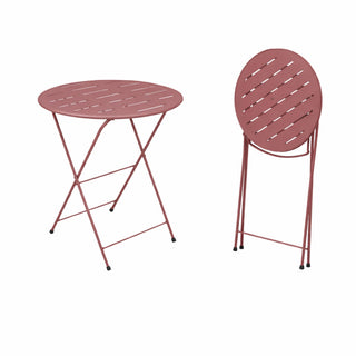 Red Metal Folding Table with 2 Folding Chairs