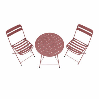 Red Metal Folding Table with 2 Folding Chairs