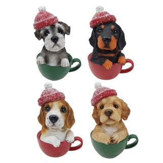 Christmas Puppies in Tea Cup Statue