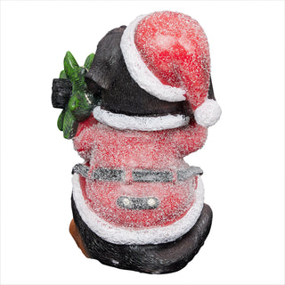 Christmas Santa Black and Tan Puppy Statue w/ Pine Tree