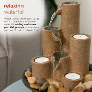 Tiered Column Tabletop Fountain with Tealight Candle Holders