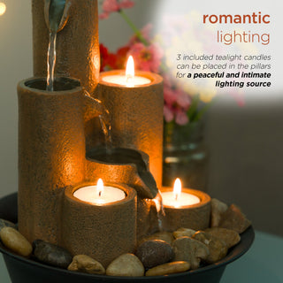 Tiered Column Tabletop Fountain with Tealight Candle Holders