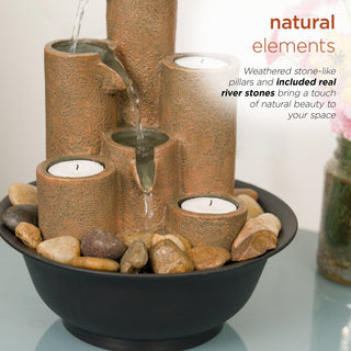Tiered Column Tabletop Fountain with Tealight Candle Holders