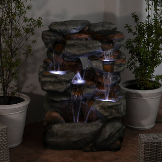 5 Tier Rock Formation Fountain with LED Lights