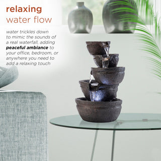 Tiering Bowls Tabletop Fountain with LED Lights