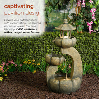2 Layered Pavilion Polyresin Fountain with LED Lights