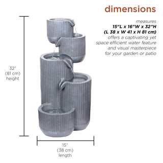 5-Tier Gray Fluted Pots Fountain with LED Lights