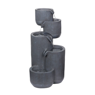 5-Tier Gray Fluted Pots Fountain with LED Lights