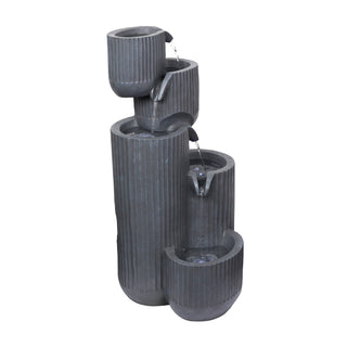 5-Tier Gray Fluted Pots Fountain with LED Lights