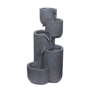 5-Tier Gray Fluted Pots Fountain with LED Lights