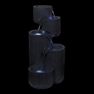 5-Tier Gray Fluted Pots Fountain with LED Lights