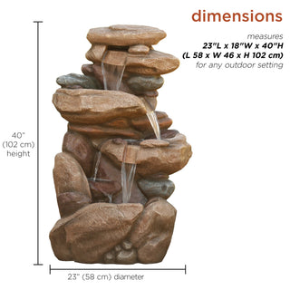 Tiered Brown Rock Fountain w/ Color Changing LED