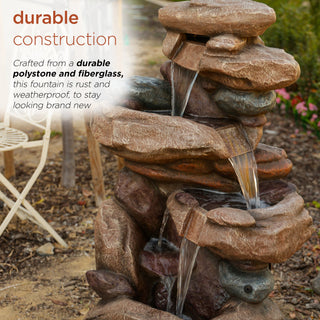 Tiered Brown Rock Fountain w/ Color Changing LED