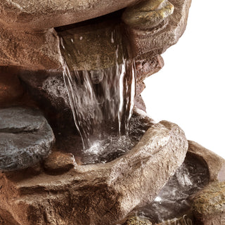 Tiered Brown Rock Fountain w/ Color Changing LED