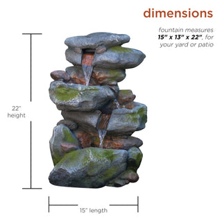 3-Tiered Rock Waterfall Fountain with LED Lights