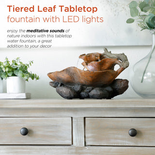 Tiered Leaf Tabletop Fountain with White LED Lights