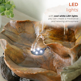 Tiered Leaf Tabletop Fountain with White LED Lights