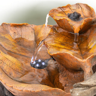Tiered Leaf Tabletop Fountain with White LED Lights