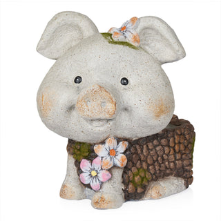 Smiling Pig Statue Planter with Drainage Hole