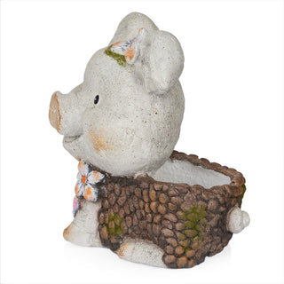 Smiling Pig Statue Planter with Drainage Hole